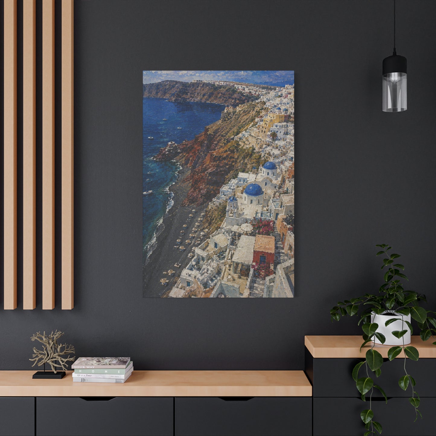 Black sands of Santorini Canvas