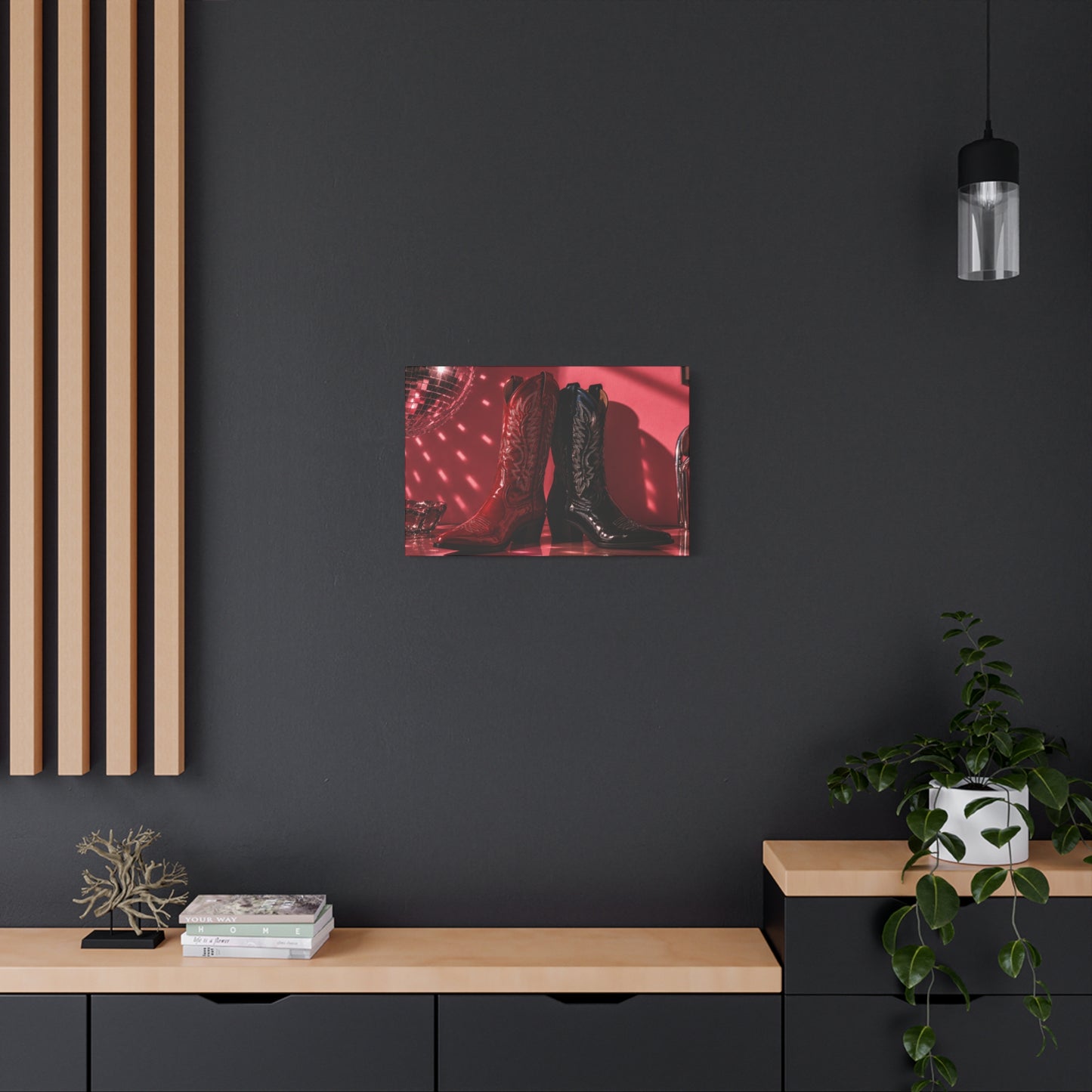 Western Cowboy Boots Canvas Print — Red & Black Boots