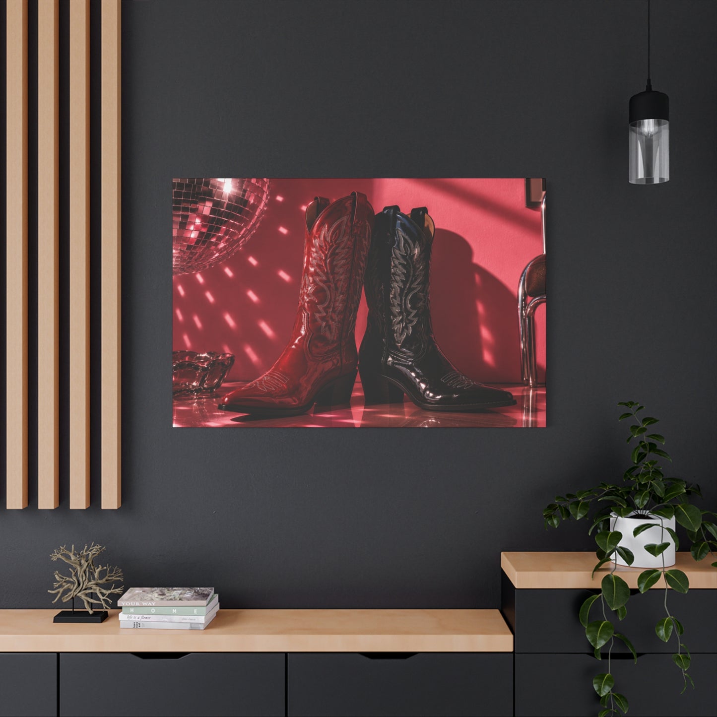 Western Cowboy Boots Canvas Print — Red & Black Boots