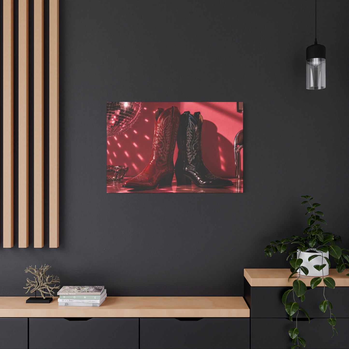 Western Cowboy Boots Canvas Print — Red & Black Boots