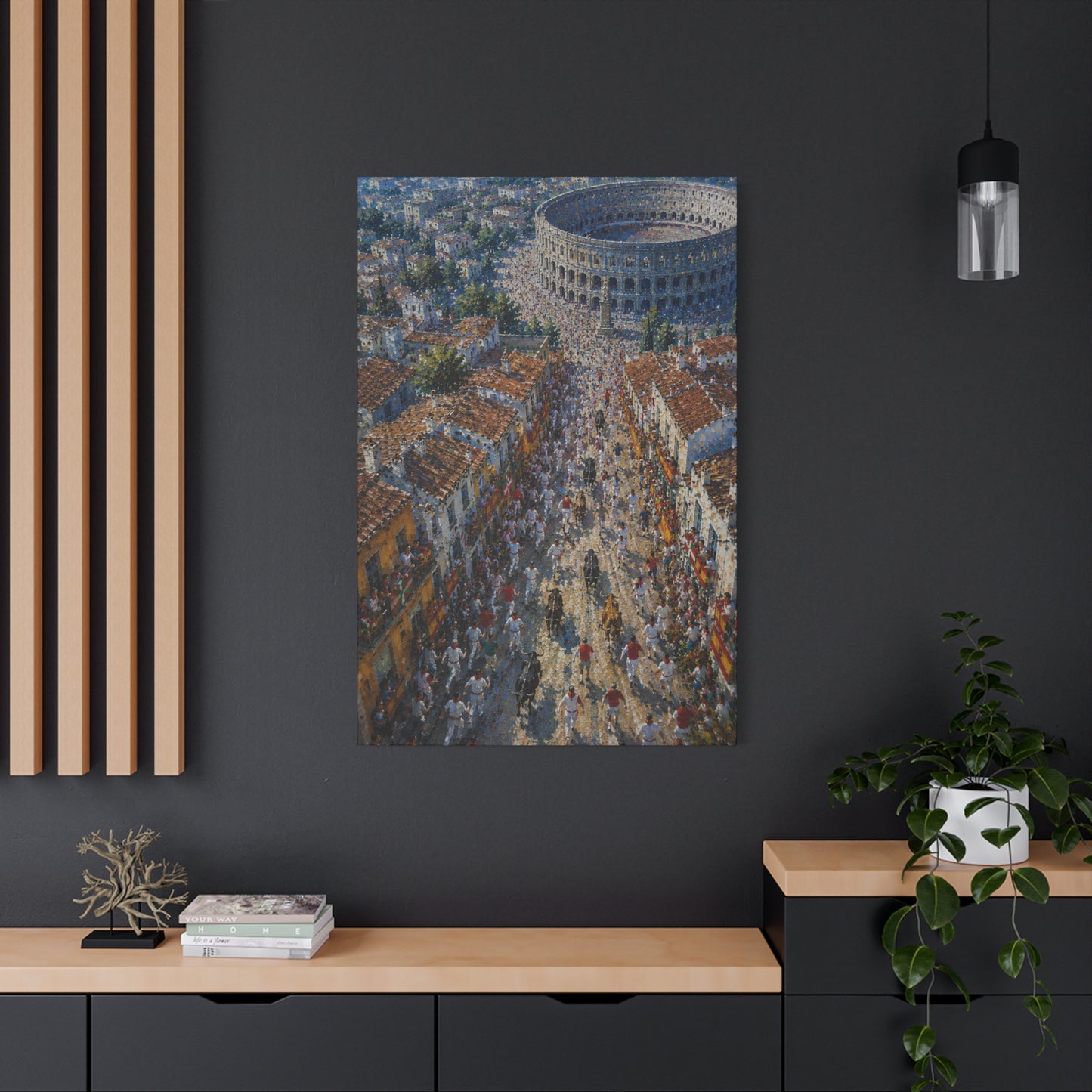 Running with the bulls España Canvas Print - Vintage Roman Street & Colosseum Art