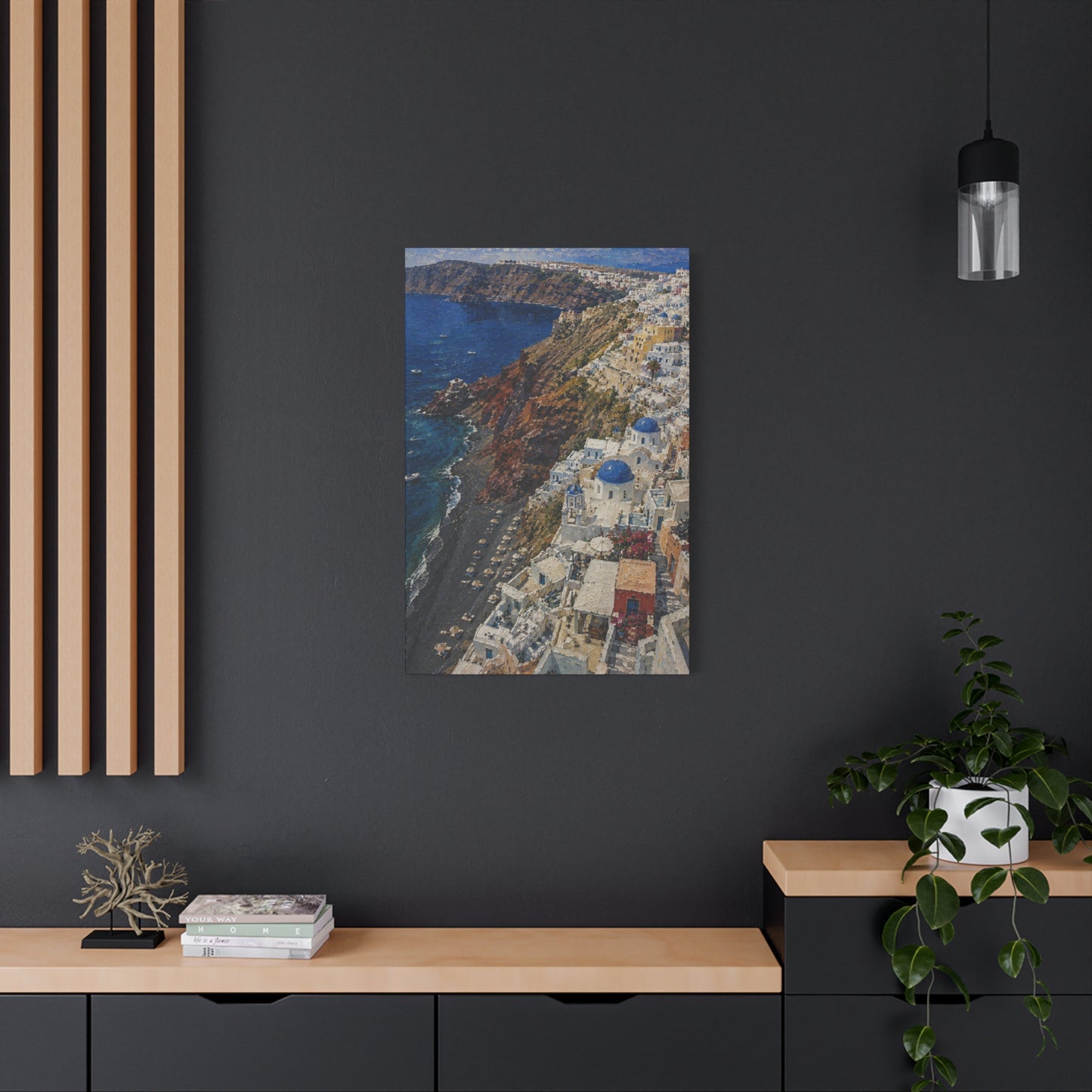 Black sands of Santorini Canvas